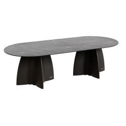 TABLE OVALE MARBRE NOIR NEOCROSS + 10 CHAISES NEOARMCHAIR