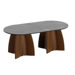 Table Basse Extérieur Ovale - Piétement Neocross + Plateau Coloris Marbre Noir