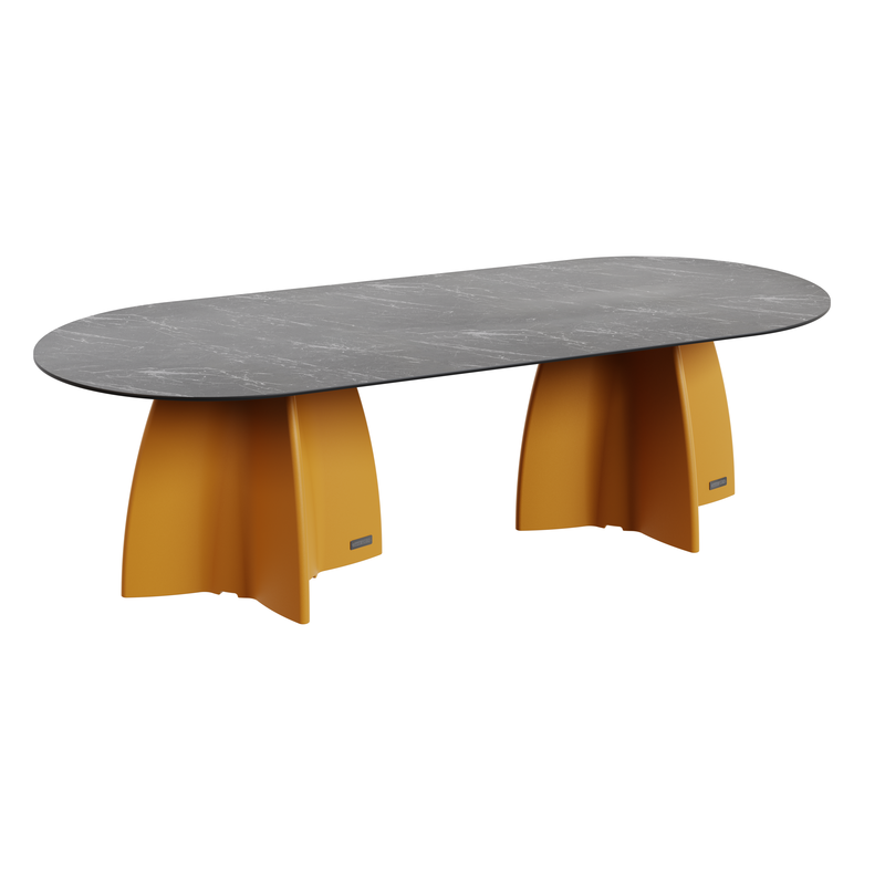 Table Ovale 280 cm - 10/12 couverts - Neocross - Plateau Coloris Marbre Noir