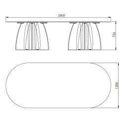 Table Ovale 280 cm - 10/12 couverts - Neocross - Plateau Coloris Crème