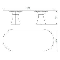 Table Ovale 280 cm - 10/12 couverts - Neocyl - Plateau Coloris Crème